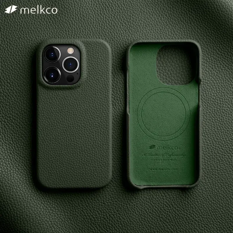 Melkco 100% Genuine Leather Case for iPhone 16 15 14 Pro Max Plus Magnetic Luxury Cover Business Natural Cowhide Phone Cases