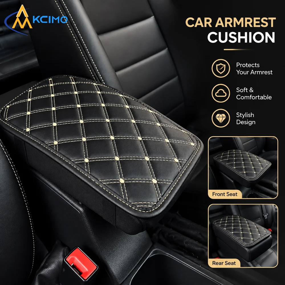 Car Armrest Box Protector Pad, Faux Leather Wear Resistant Center Console Cover, Auto Interior Decor Mat