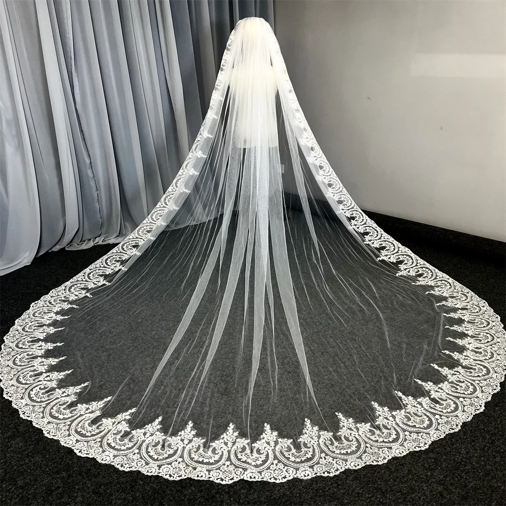 NEW Glitter Sequins Lace Wedding Veil 3 Meters Long White Ivory Bridal Headpiece Elegant Bride Accessory