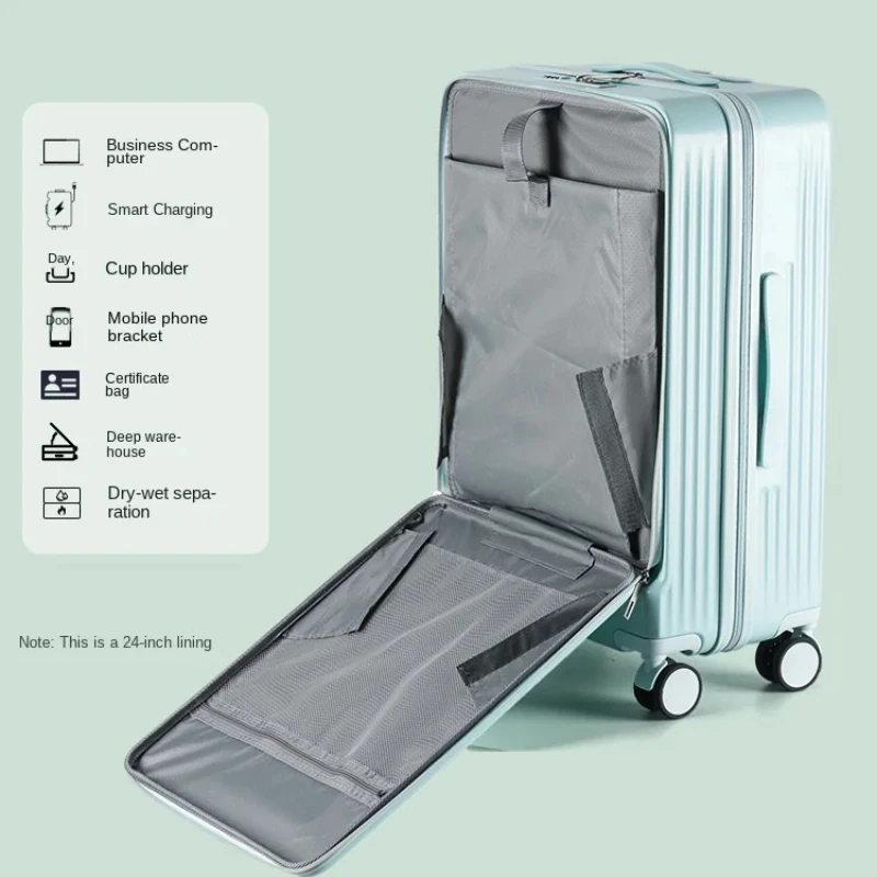 Luggage Unisex Zipper Front Opening Travel Suitcases on Wheels PC Business Trolley Password USB Rolling Case Carry-Ons