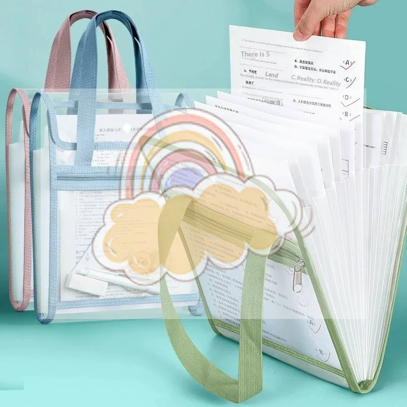 Long Size 13-Layer Handle Folder File Organizer Expanding A4 File Folder Portable Folder Bag Vertical Document Storage Pouch