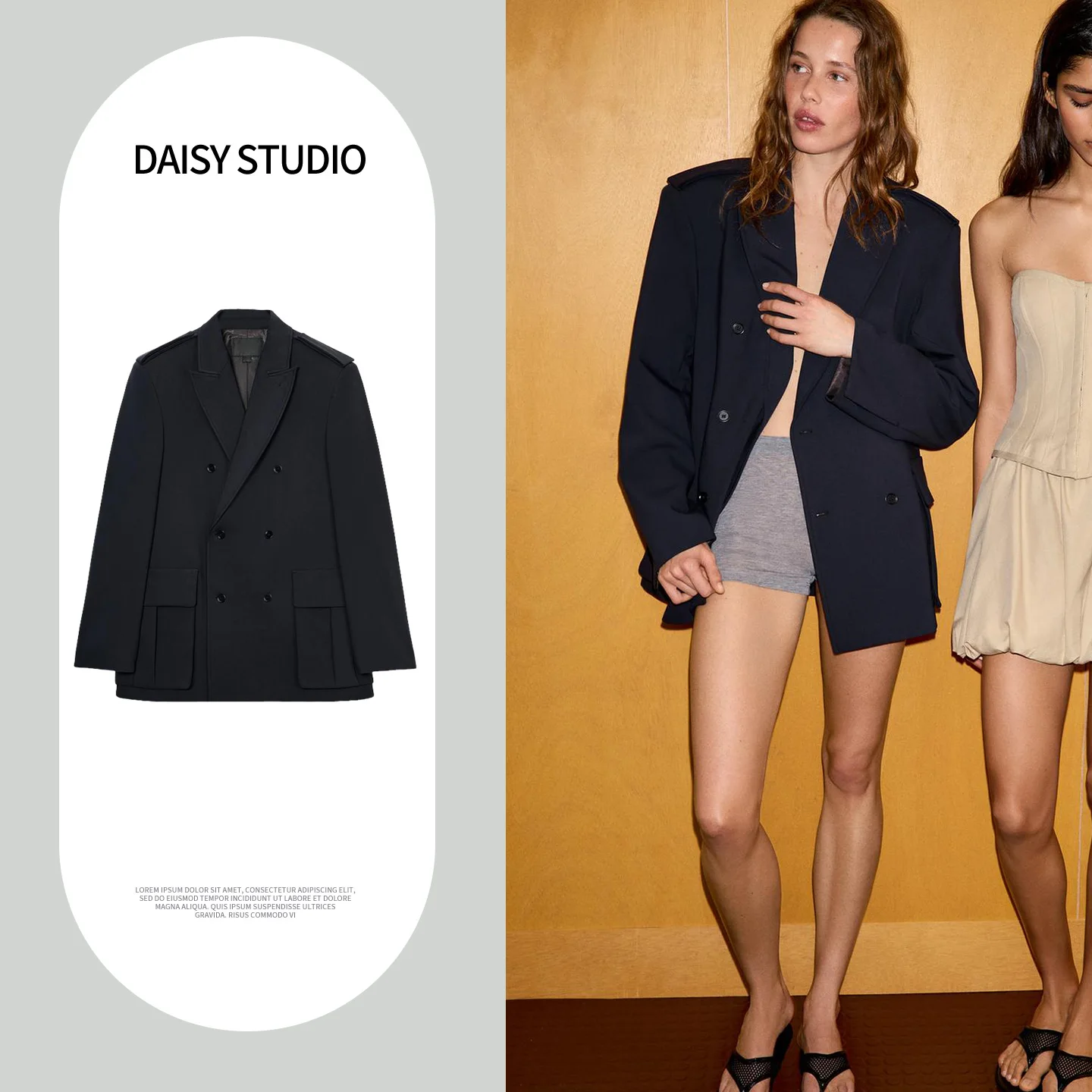 

Spring 2026 Women's Loose Fit Long Sleeve Suit Jacket Double Buttoned Design Super Large Pocket Polyester Fiber Casual Wear