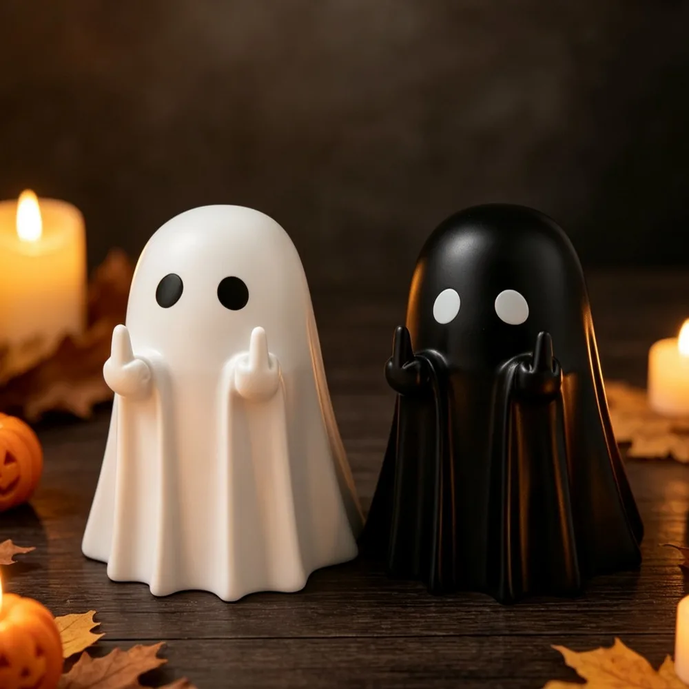 Halloween Funny Ghost Ornaments Middle Finger Ghost Desktop Decoration Middle Finger Provocative Party Gift
