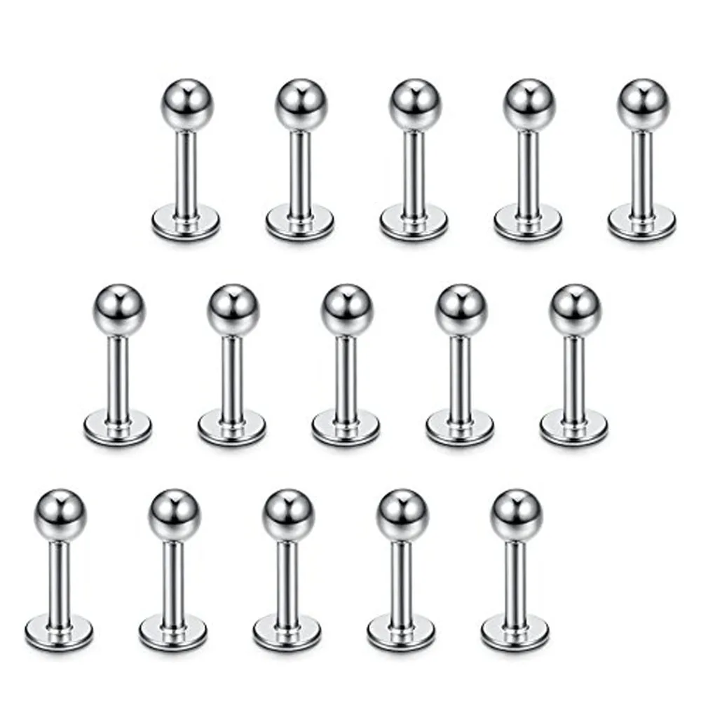 15PCS 16G Stainless Steel Lip Rings Labret Nose Studs Piercing Labret Monroe Nose Studs Ear Tragus Helix Earring 6/8/10/12mm