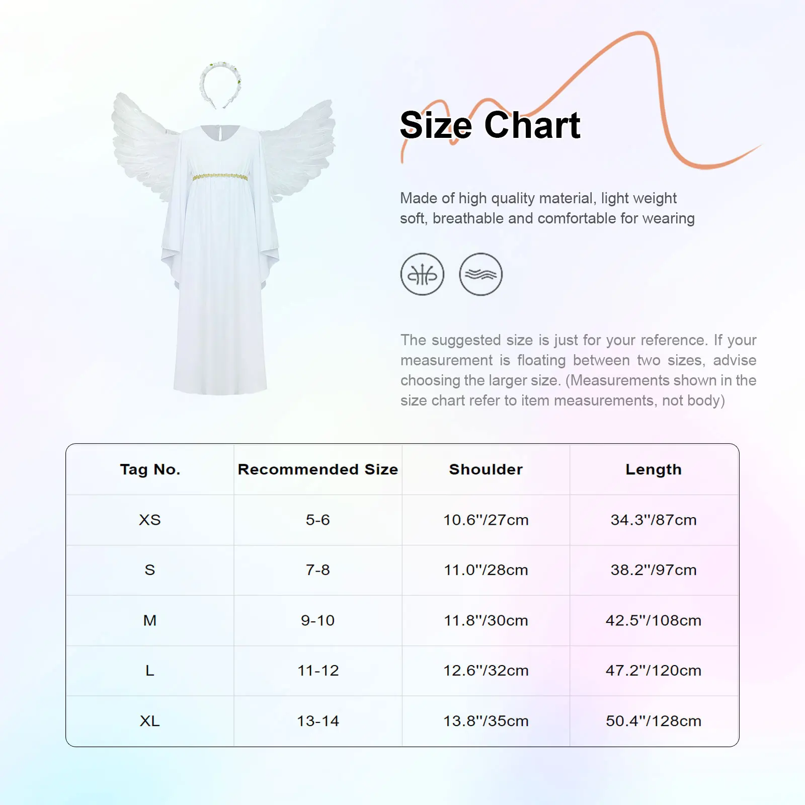 Girls Angel Costume Fancy Party Dress Long Sleeve Dress with Headwear Headband Feather Wings Halloween Cosplay Angel Devil Props