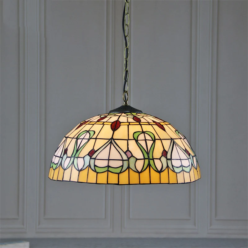 APRIL Tiffany Glass Pendant Lamp LED Creative Leaf Pattern Hanging Light Decor for Home Dining Room Bedroom Hotel