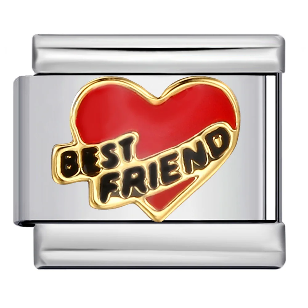 URING New Graduation Forever BFF Best Friend Book Heart Charm Italian Links Fit 9mm Bracelet Stainless Steel Making DIY Jewelry