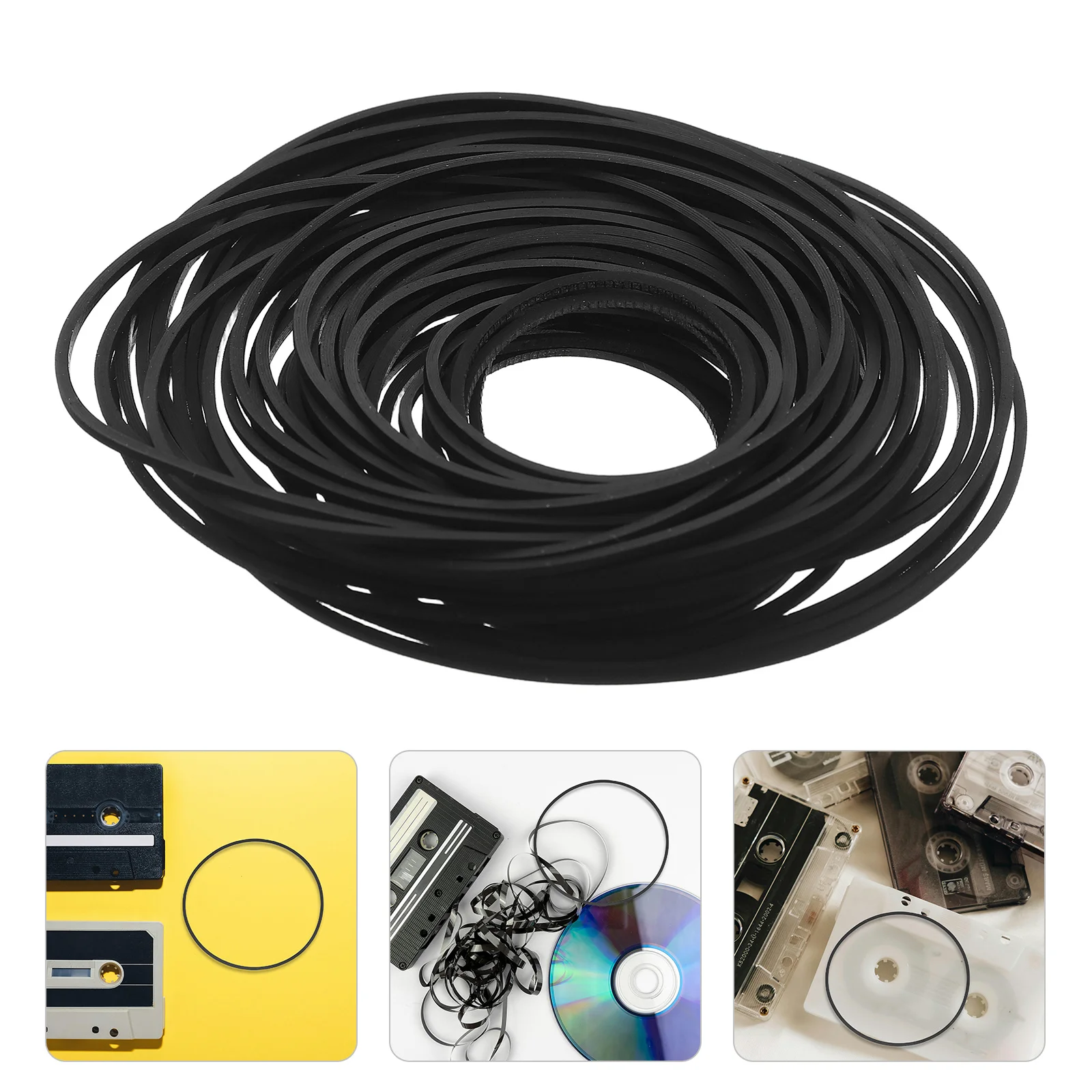

100Pcs Recorder Rubber Belts Flat Cassette Maintenance Repair Belts 25-70mm Tape Machine Belt Replacement Turntable Cd Player