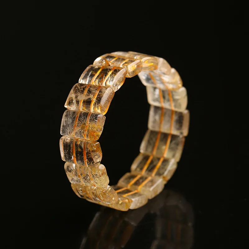 Natural Bracelet Shaped Ice Transparent Plain Ring Yellow For Men And Women Quantity Stone Golden Rutilated Quartz Hand Row Bulk
