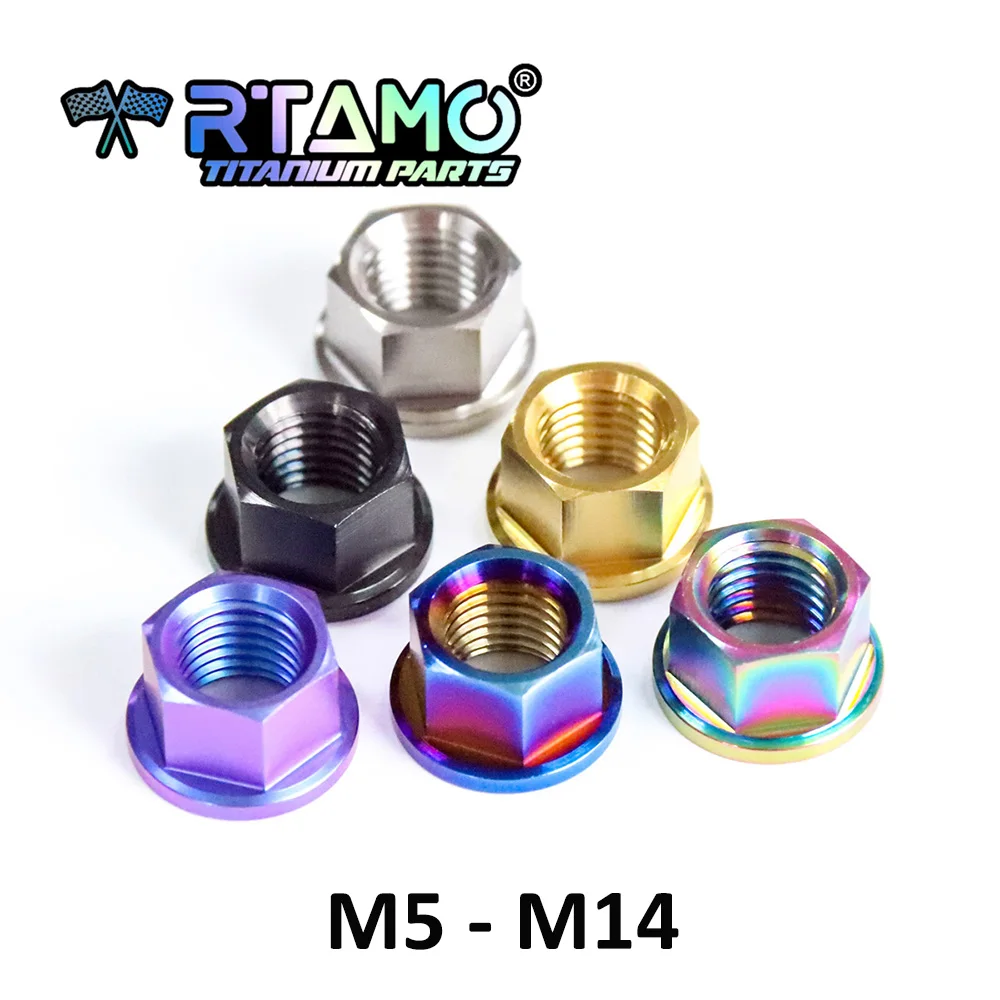 

RTAMO Titanium Flange Nut M5 M6 M8 M10 M12 M14 for Motorcycle Bicycle Car Gr5 Nut (1PC)