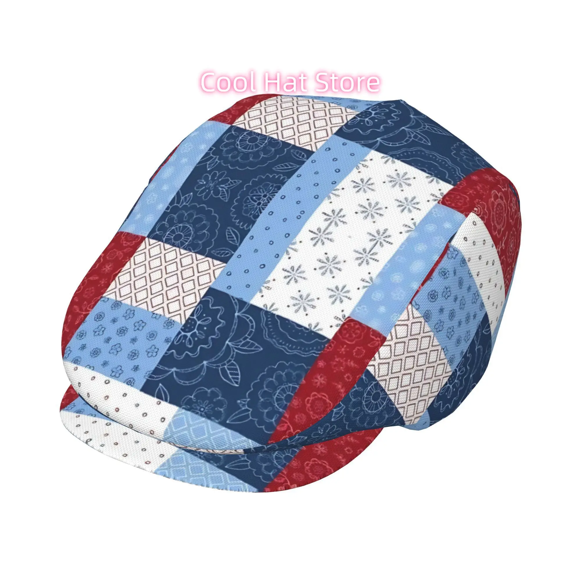 1pc Men' & Women' Vintage Flat Cap with Red & Blue Flower Fields - Adjustable Newsboy Beret Ivy Cabbie Hat, Lightweight Irish Fi