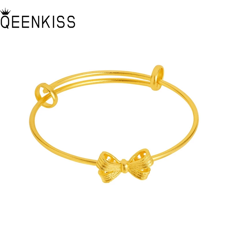 

QEENKISS 24KT Gold Bowknot Bracelet Bangle For Women Fine Wholesale Jewelry Wedding Party Birthday Bride Ladies Girl Gift BT5325