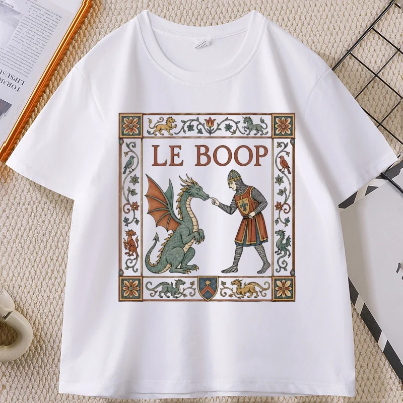 Le Boop Mittelalterlicher Ritter Drache T-Shirt Lustiges Vintage Fantasy T-Shirt Lässiges Rundhals-Shirt mit Aufdruck Unisex Streetwear Kleidung – Detail 3