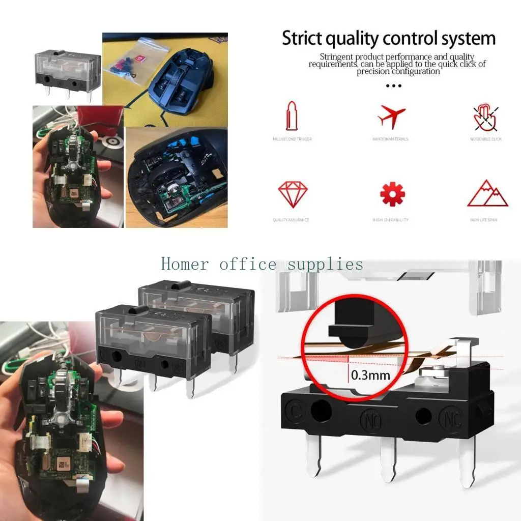 K43B 4 Pcs Mouse Micro Switch Black Durable Micro Button 80 Million Click Life Mouse Replacement Accessories Gold Contactor