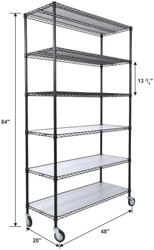 6 Tier 6000Lbs Capacity Nsf Metal Shelf Wire Shelving Unit, Heavy Duty Adjustable Storage Rack With Wheels & Shelf Liners For