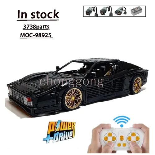 MOC-98925 ブラック 80 年代のクラシックスポーツカーレーシングブロックモデル 3738 PartsMOC クリエイティブボーイキッズ誕生日ビルディングブロックおもちゃギフト