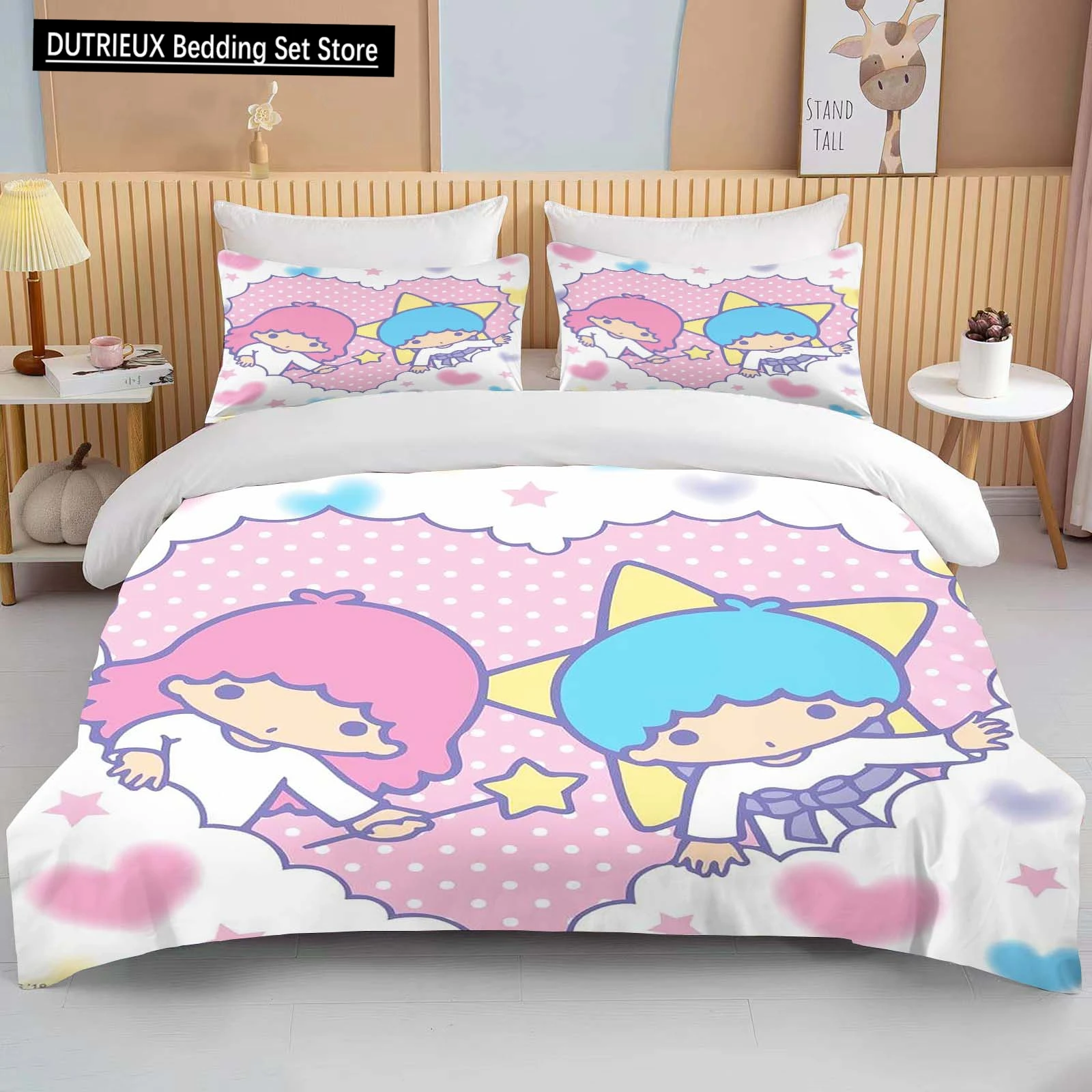 

10 Sizes Sanrio Little Twin Stars Printed Warm Soft Quilt Cover Pillowcase Bedding Set Kids Adult Comfortable Bed Set Twin King