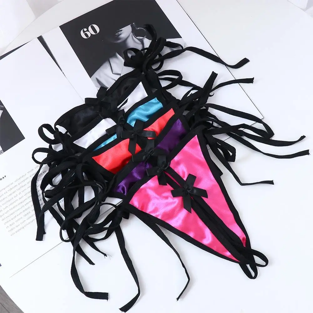 Transparent Bow Bandage Open Crotch Thin Belt Solid Color Women Panties Sex Thongs Underwear T-Pants