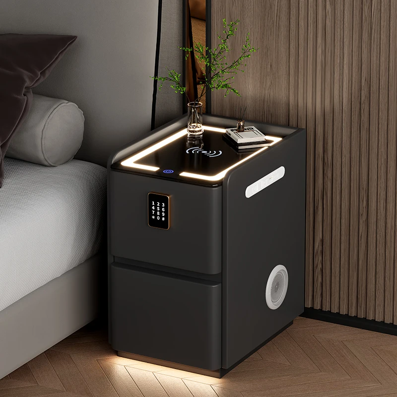 

Smart Solid Wood Nightstand Modern Minimalist Bedside Table Multi-functional Bedroom Furniture Wireless Charging Storage Cabinet