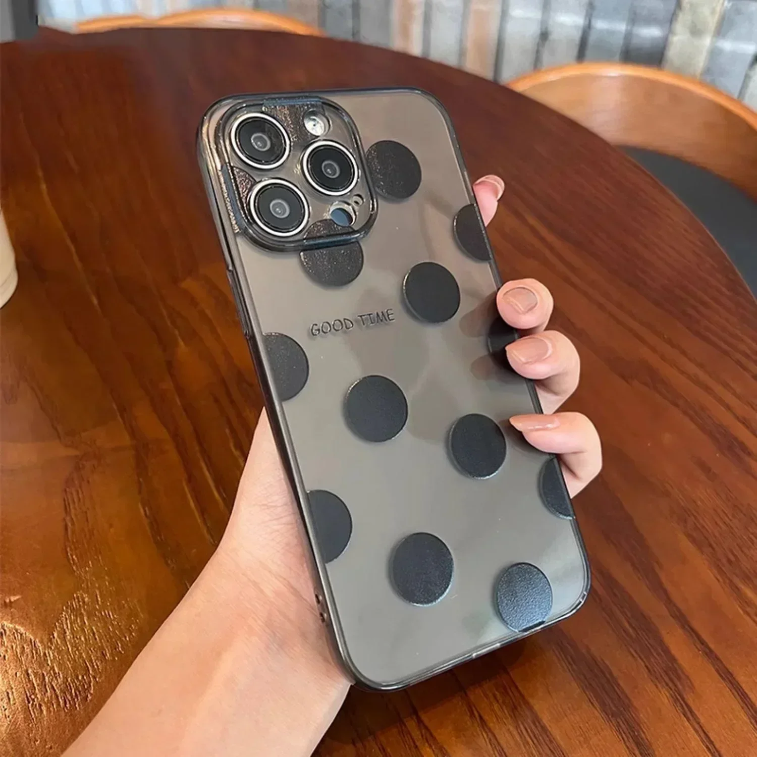 Simple Fashion Polka Dots Transparent Phone Case for iPhone 16 14 15 11 12 13 Pro Max 13Mini 7 8 15 Plus SE Black Clear Covers