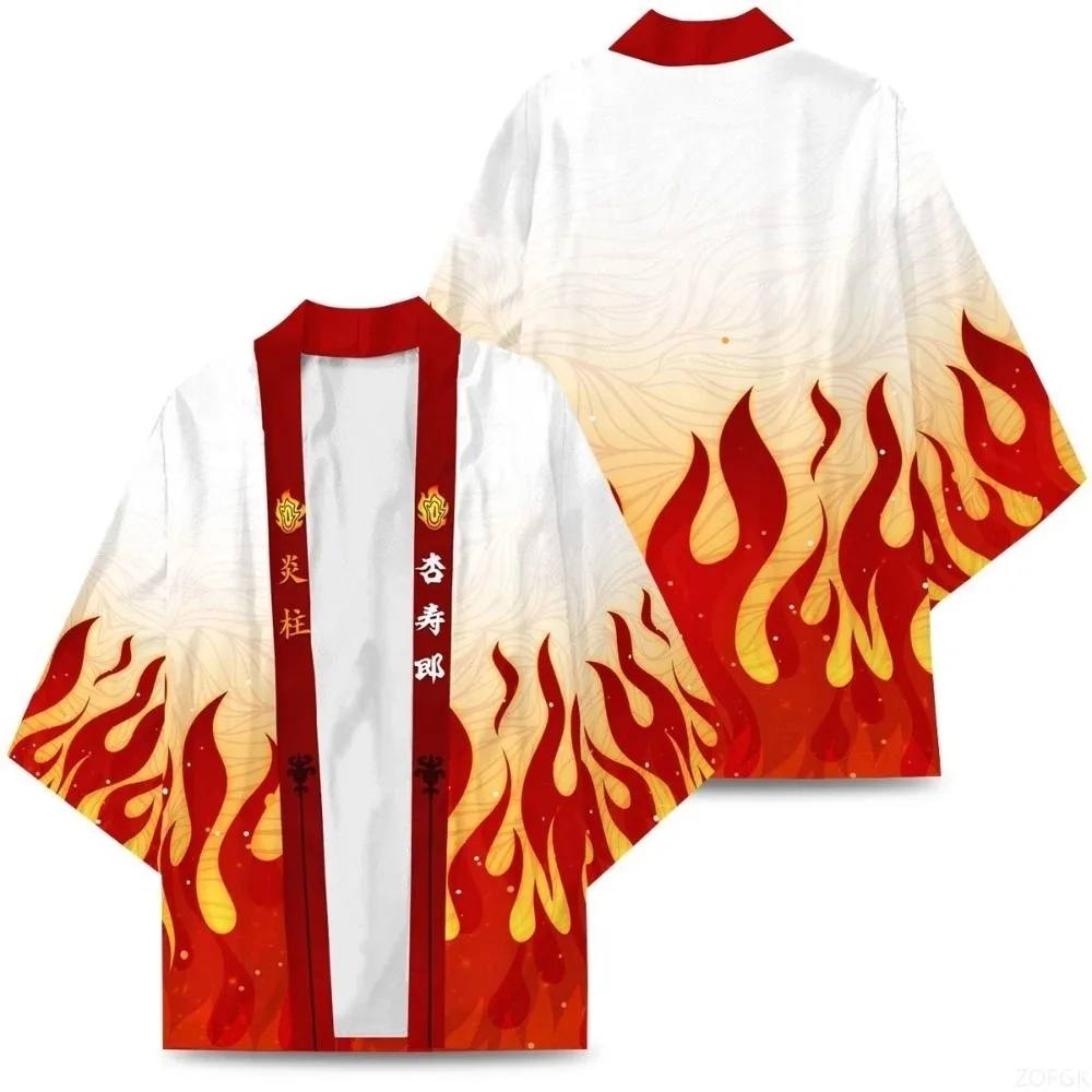 Japanese Kimono Men & Women Anime Cosplay Costumes Flame Symbol Teens Cardigan Cloak Hanbok Pajamas 2024 New Traditional Clothes