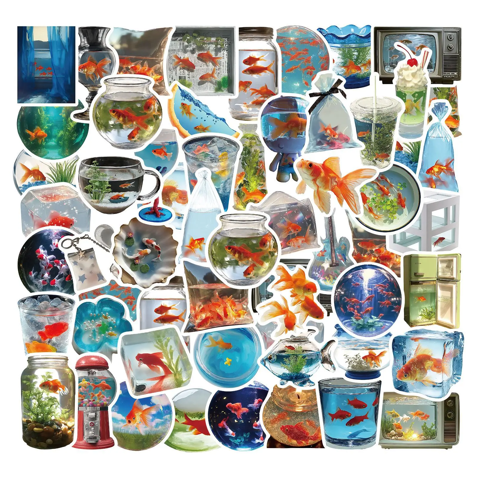 50 Pcs Dreamcore Goldfish Stickers Cartoon Dopamine Japanese Tablet Diy Phone Journal Supplies Waterproof