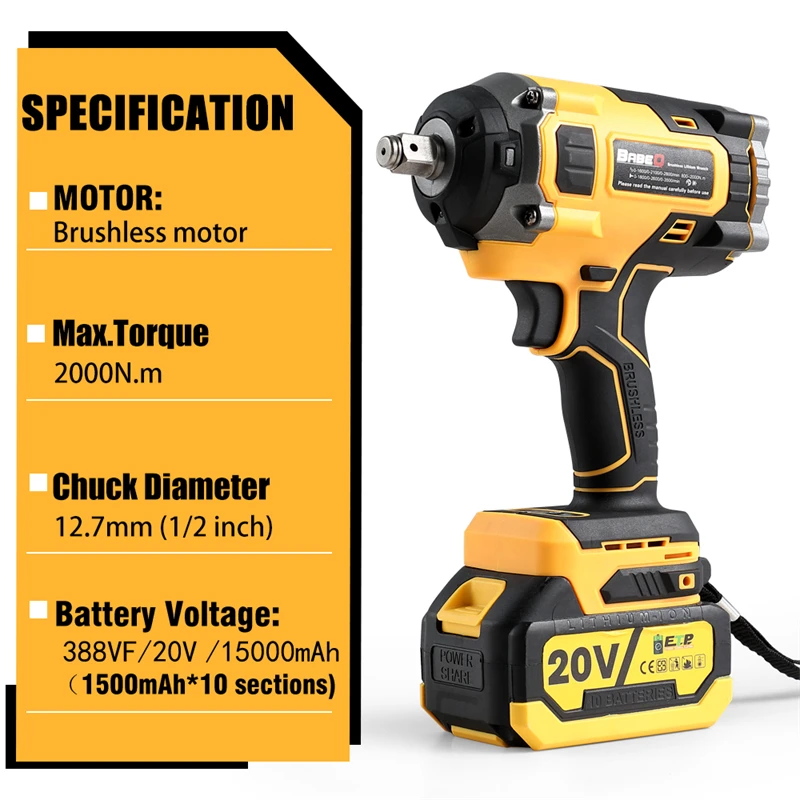 Imagem -02 - Brushless Chave de Impacto Elétrica sem Fio Recarregável High Torque Broca de Mão Ferramenta Elétrica para Makita Bateria 18v 2000n.m 2