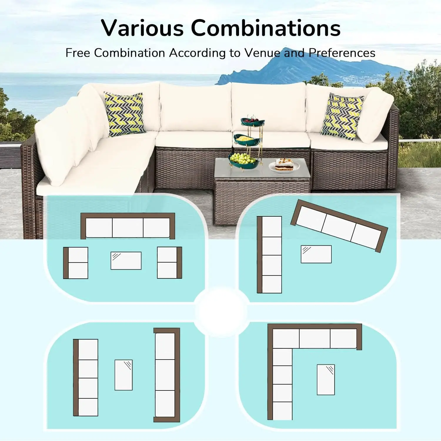 Patio Furniture Set Outdoor Furniture Wicker Conversation Set Sectional Sofa and Coffee Table Wicker Patio Conversation Sets