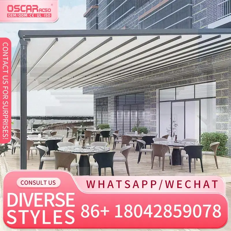 

Outdoor Retractable Aluminum Sunshade for Waterproof Roof Hotel Swimming Pool Use Retractable Canopy Pergola