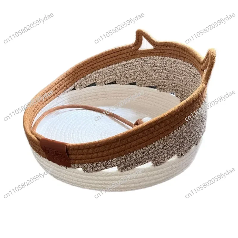 new cat ear cotton rope nest semi-enclosed breathable cat bed with  ball wear-resistant and non-crumb