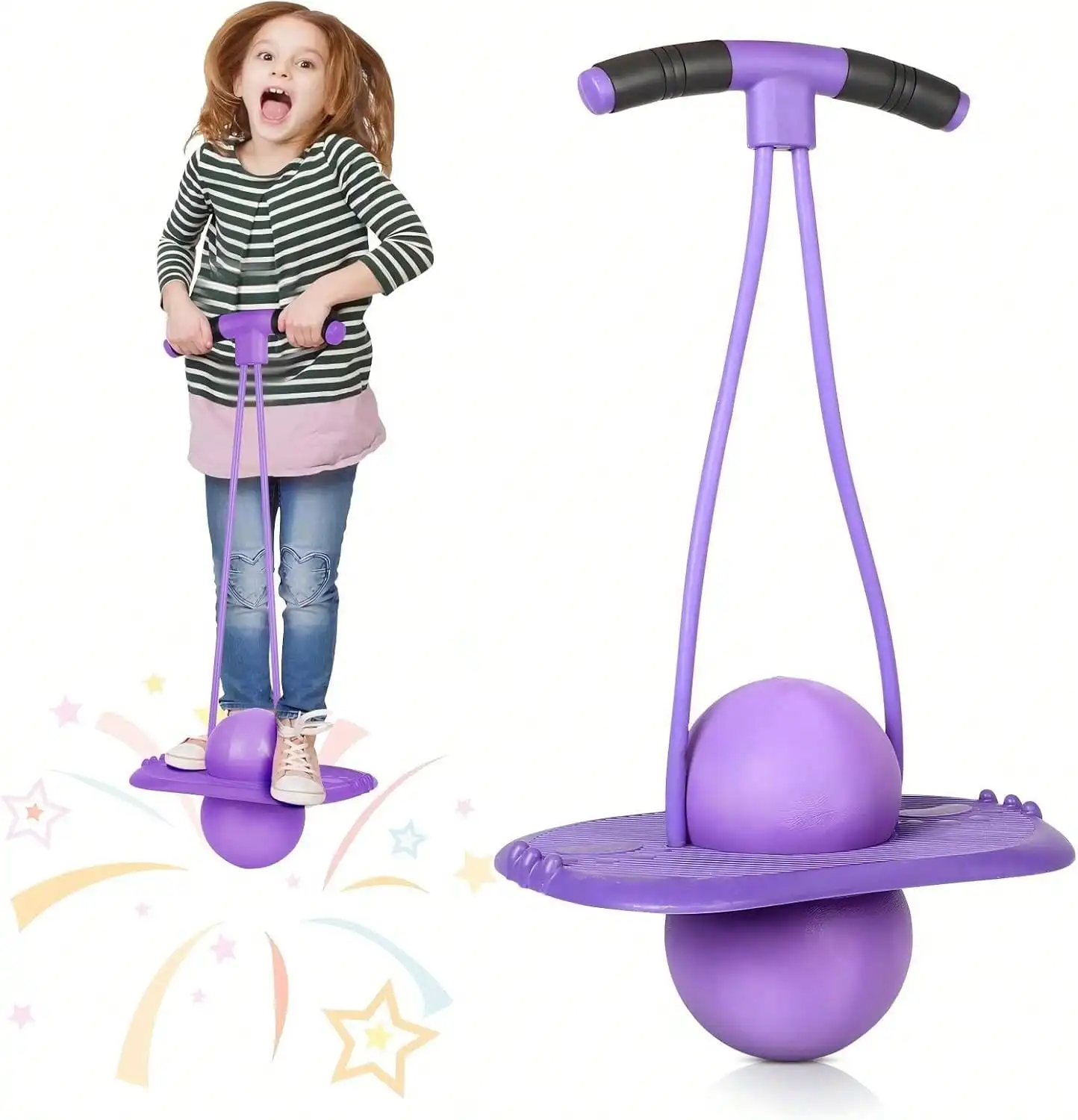 Kids Pogo Stick Bouncer,150LBS Heavy‑Duty Spring Jump Ball Toy with Anti‑Slip Base & Handle,Includes Balloon Pump,Outdoor Hopping Bouncing Toy for Boys Girls Ages 4‑16,Play Equipment for Backyard,Park & Playground,Blue Red Purple Color Options