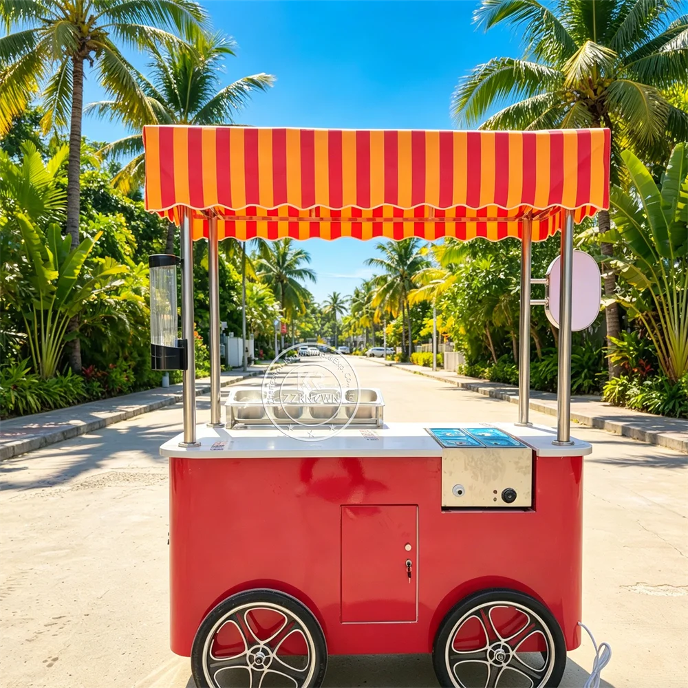 

Portable Food Cart Modern Urban Tea Snack Kiosk Customized Ice Cream Hand Push Cart For Retail Events