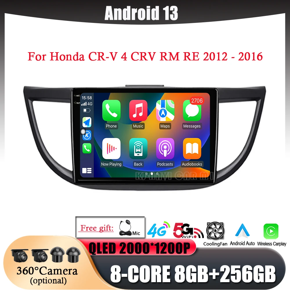 

Android 13 Carplay Auto For Honda CR-V 4 CRV RM RE 2012 - 2016 GPS DSP RDS CAR Radio Multimedia Video Player Stereo WIFI+4G BT