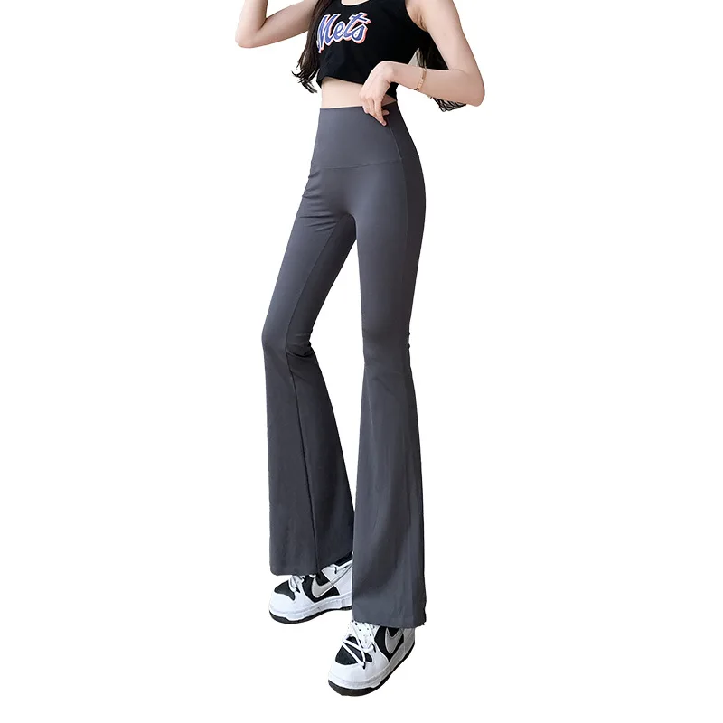 상어 플레어 바지 여성, 봄과 여름 얇은 하이 웨이스트 배꼽 컨트롤 피트니스 슬리밍 롱 팬츠, 9 포인트 바지