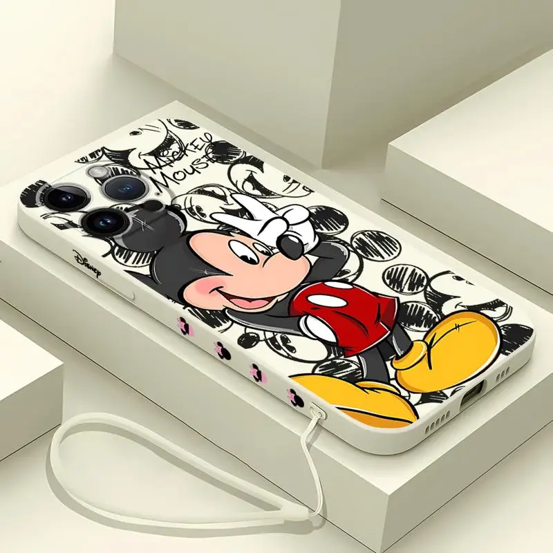 Disney Mickey Minnie Mouse Phone Case for Apple iPhone 8 7 13 Pro 12 Mini 15 Plus XS Max 14ProMax XR 11 SE With Lanyard Cover