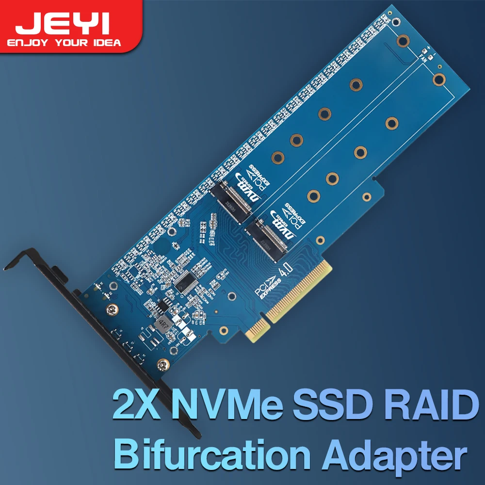 Двойной адаптер NVMe PCIe, JEYI M.2 NVMe SSD для PCI-e 4,0 x8/x16 Card Поддержка M.2 (ключ M) NVMe SSD 2280/2260/2242/2230