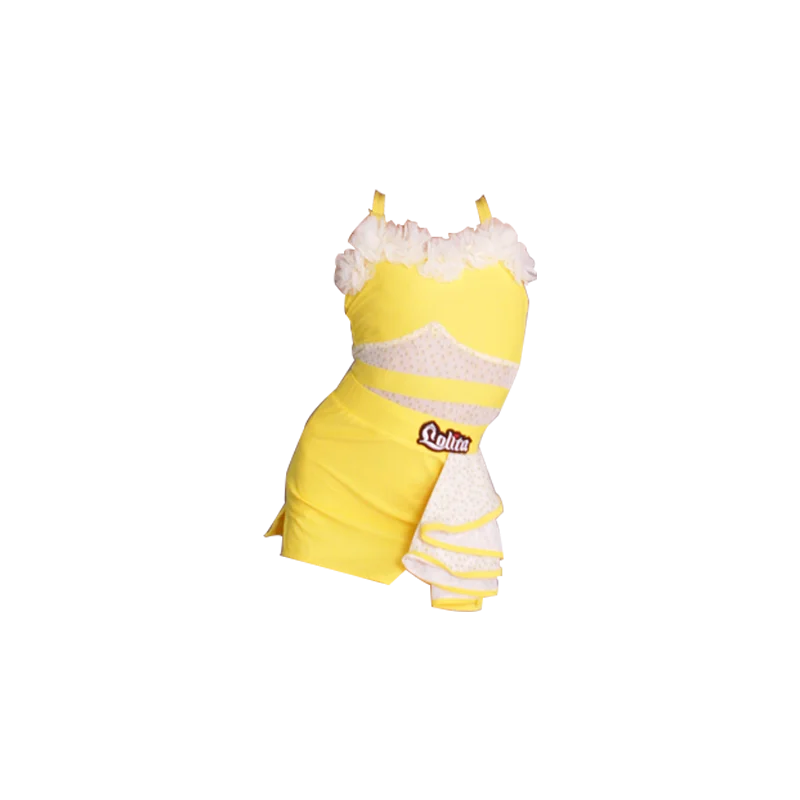 Costume de spectacle d'été en dentelle jaune pour filles, costume de danse latine, robe standard haut de gamme pour enfants