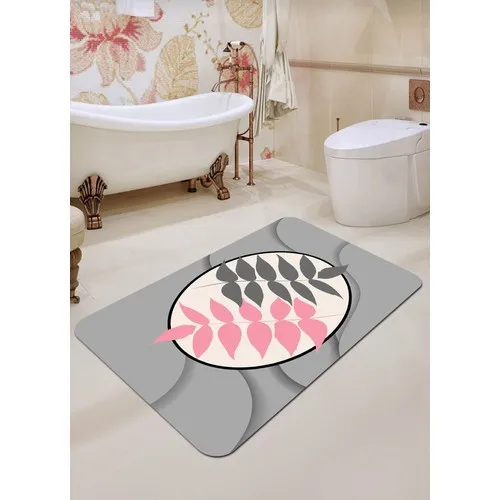 Ardizayn Gray Colorful Leaf Pattern 70 X120 cm Slip-Resistant Leather Sole Bath Mat, Mat