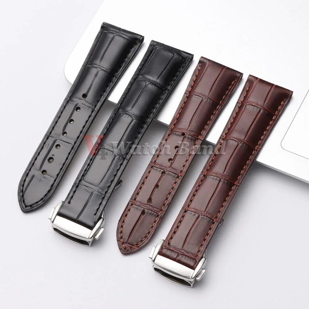 For Omega Seamster Business Leather Watch Strap 19mm 20mm 21mm 22mm Watch Solid Steel Folding Clasp Bamboo Leather Watches Band