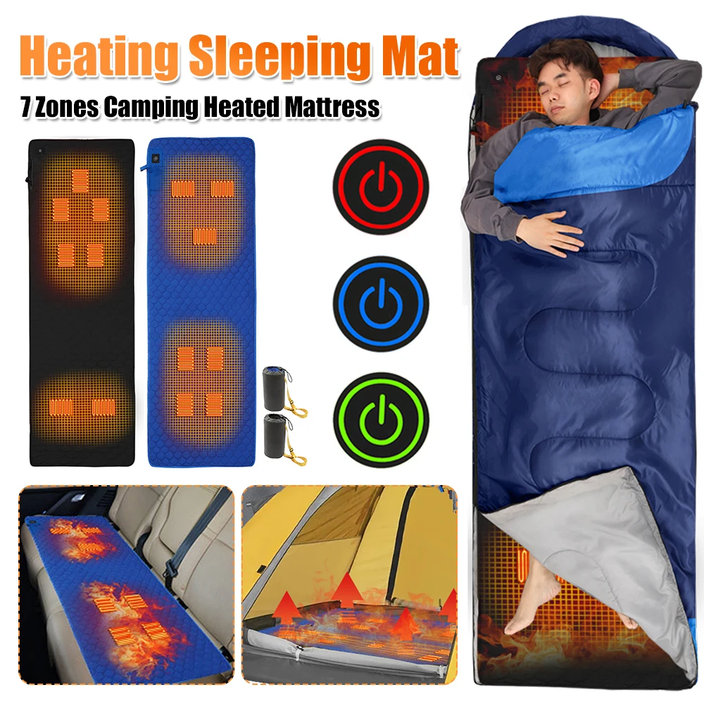 

7 Zones Smart Heating Blanket 38 To 65℃ 3 Gear Heated Sleeping Pad USB Powered for Outdoor Camping Hiking
