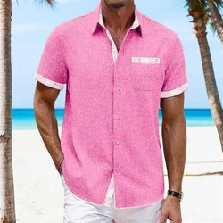 Men's Shirt Summer Casual Short Sleeve Plain Collar Linen Summer Spring Hawaiian Resort Clothing 19 Colors XS-6XL