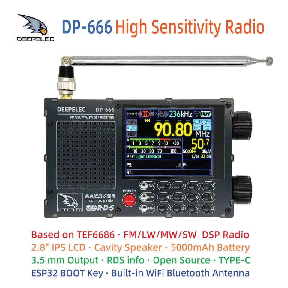 DP-666 TEF6686 ラジオ高感度フルバンド FM AM LW MW SW 短波 ESP32