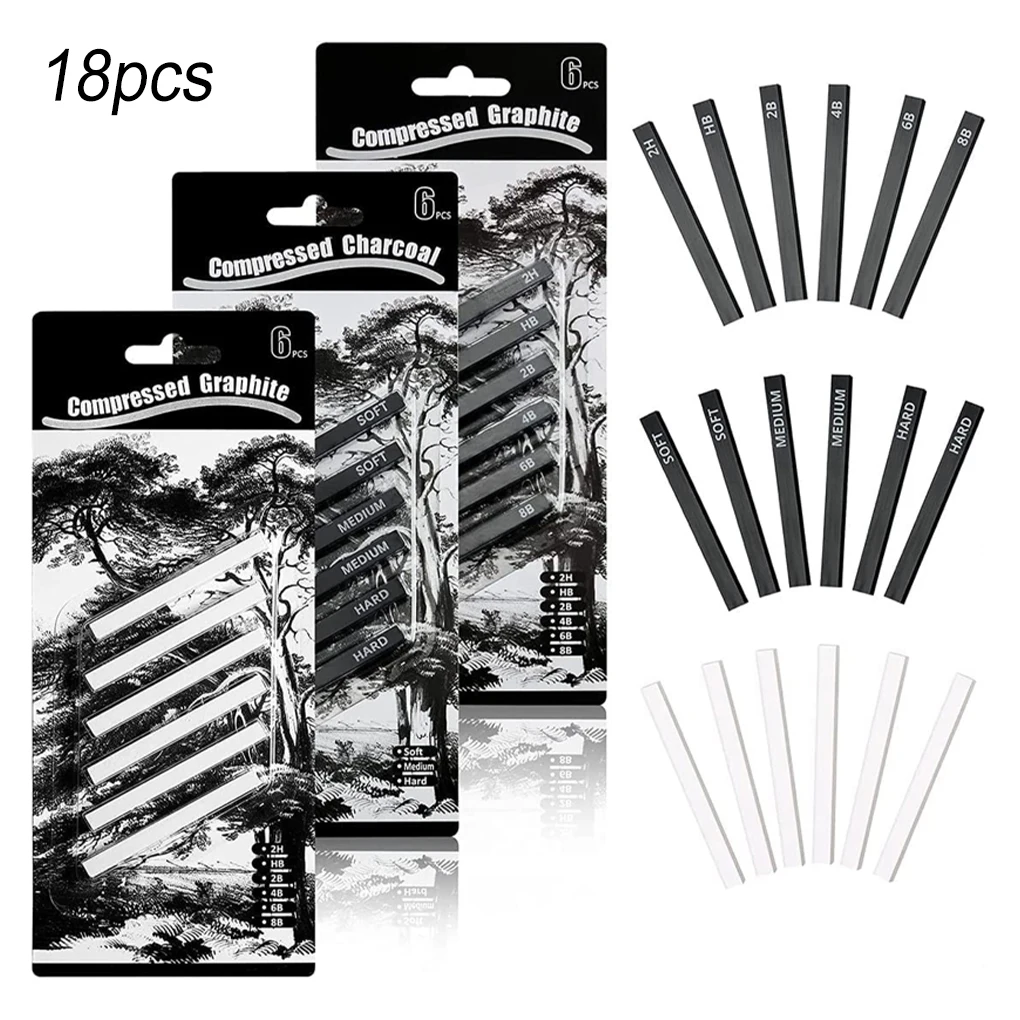 18pcs Graphite Sticks Lightweight Portable Compressed Sticks Square Drawing Pencils Set Compressed for Crafts Sketching