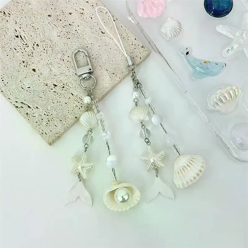 Sweet Ocean Style Starfish Shell Pearl Phone Chain Lanyard Ccd Camera Charm Accessories Girl Keychain Pendant Bag Ornaments Gift