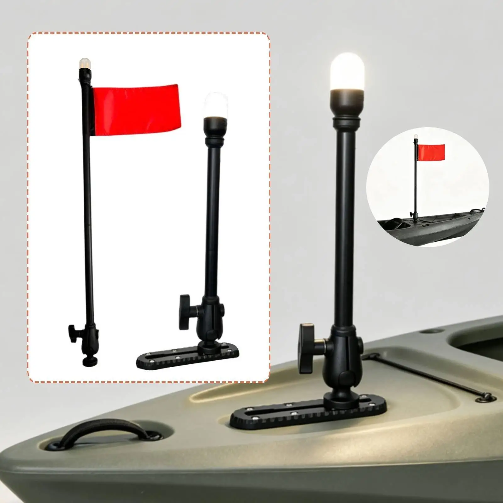 Kayak Light Navigation Light Portable Kayak Accessories Gadgets with Flag LED for Night Fishing Dinghy Stand up