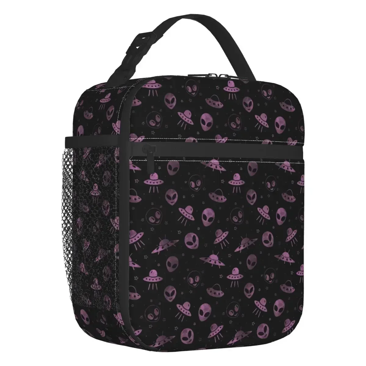 

Aliens Space And UFOs Pattern Insulated Lunch Tote Bag for Women Portable Cooler Thermal Food Lunch Box School