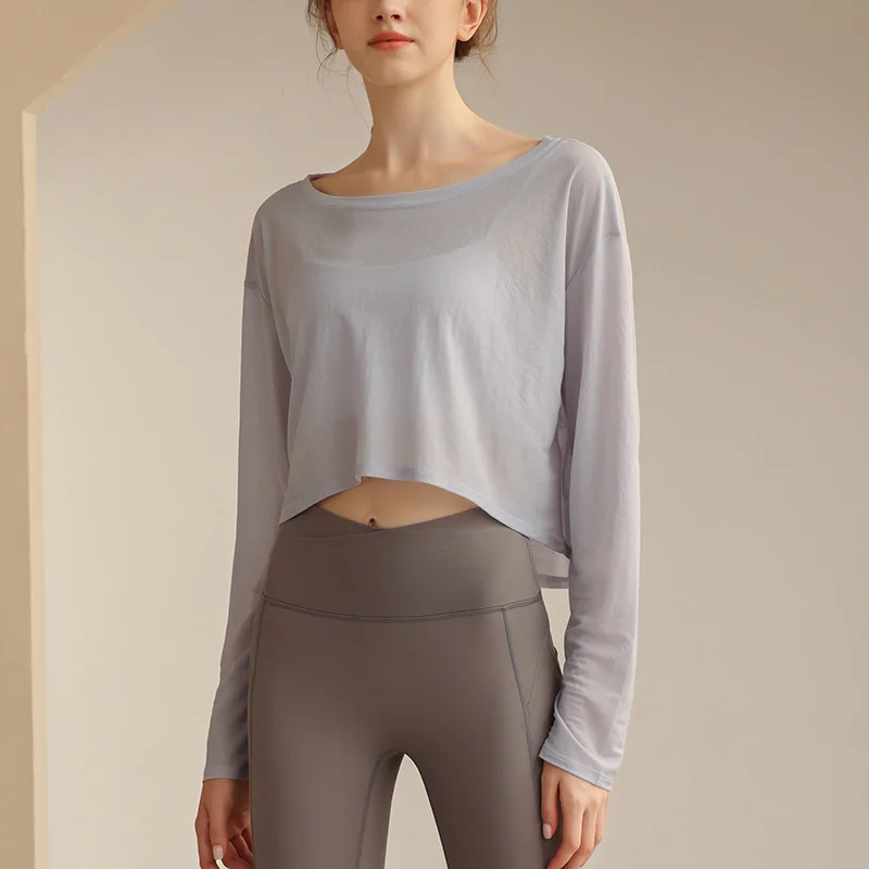 New Women Yoga Top Loose Slim Breathable Blouse Running Sports Fitness Long Sleeve T-shirt Autumn