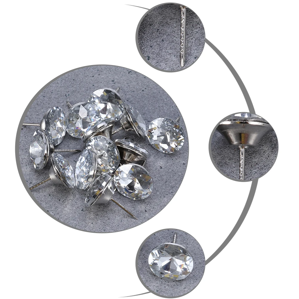 

Sofa Crystal Buckle Upholstery Buttons Decorative Tacks Rhinestones Furniture Nail DIY Headboard Smooth Edge Non Scratch