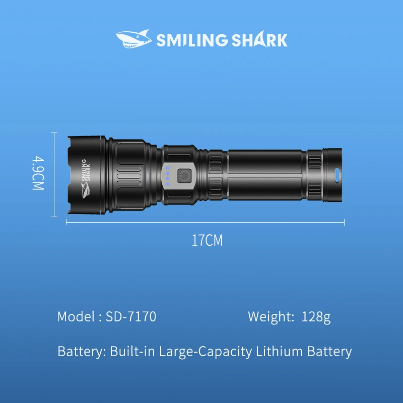 SMILINGSHARK SD7170 Ultra-Bright Flashlight,Rechargeable Zoomable Torch,  with Power Bank Function, for Outdoor Camping, Hiking