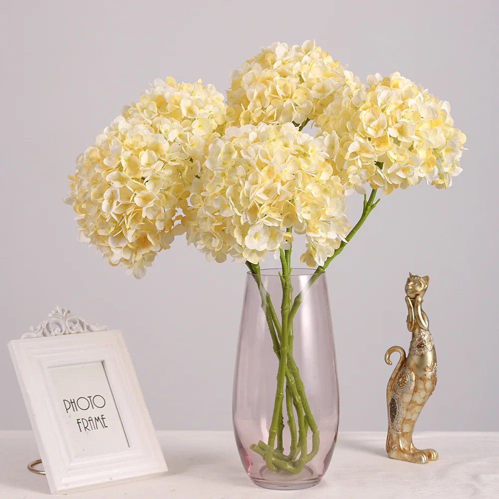 

5PCS/Set Artificial Hydrangea Flowers Champagne Fake Bouquet for Wedding Home Decor DIY Floral Arrangement Photography Props